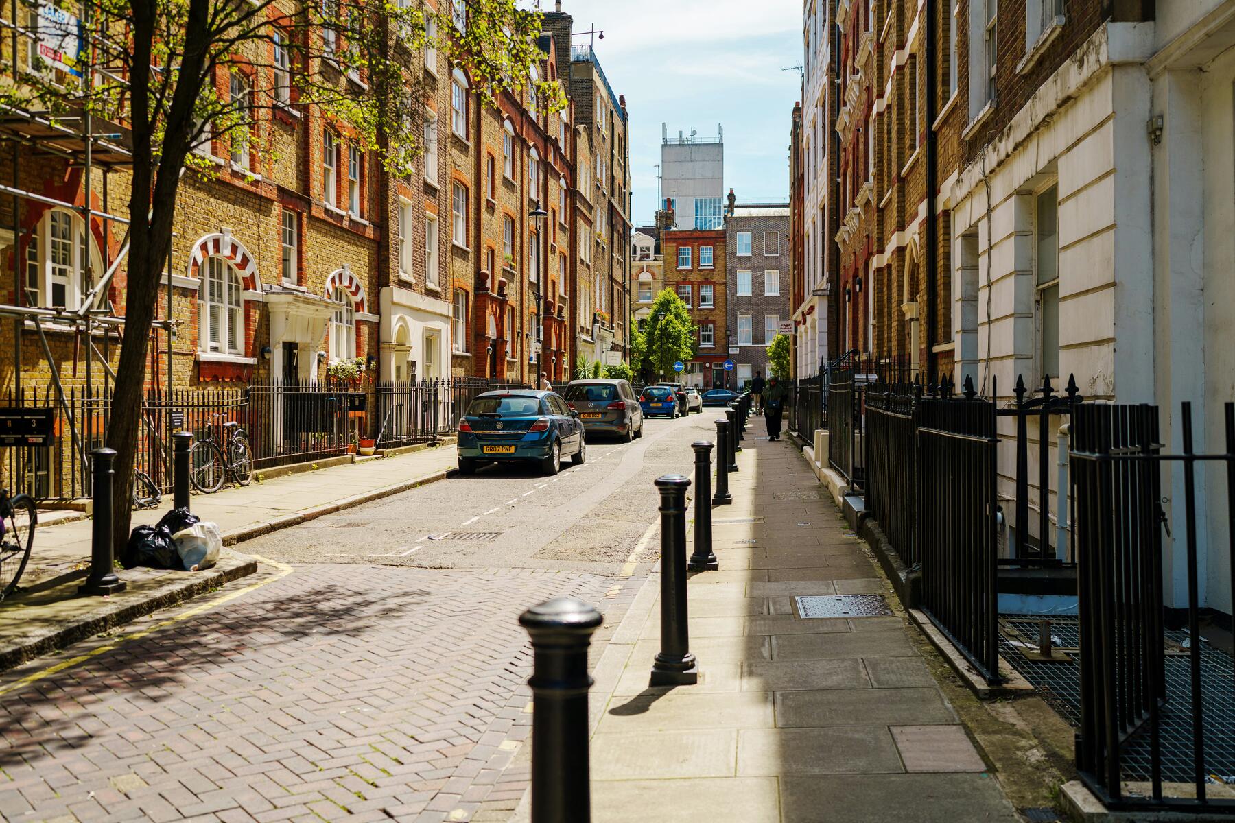 Brick terraces along a quiet street
